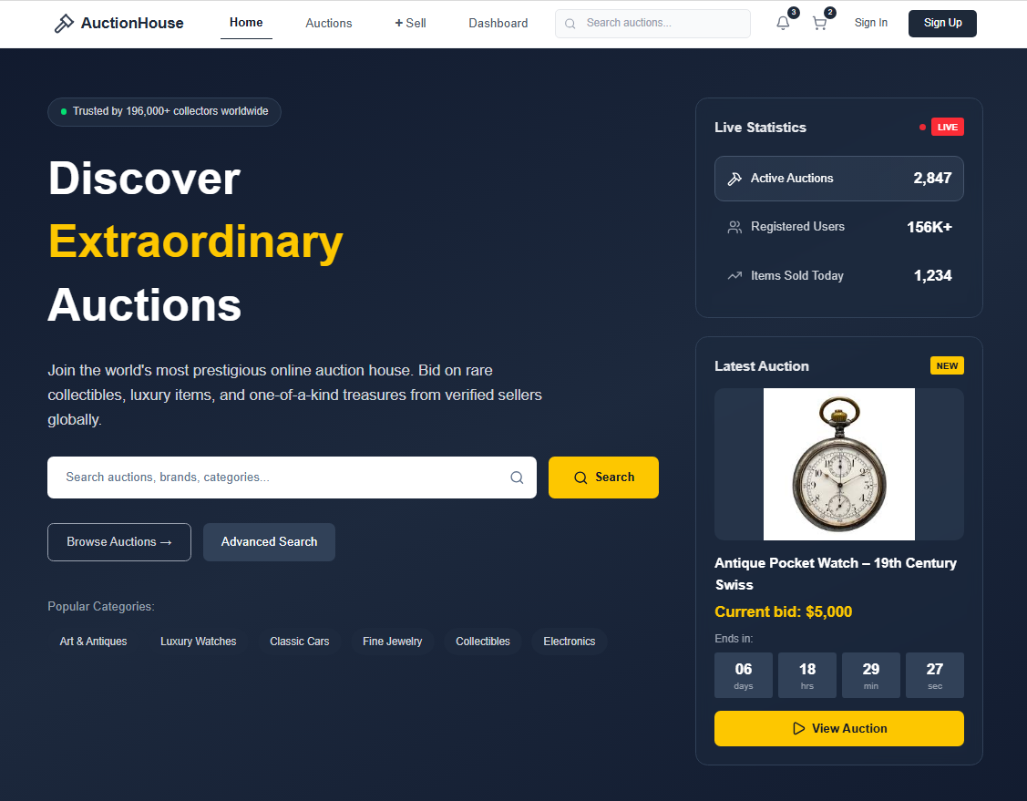 Auction Management System Dashboard Widescreen Preview
